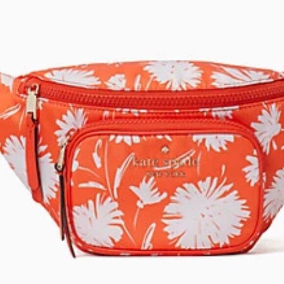 KATE SPADE WAIST BAG MESSENGER NYLON ORANGE/WHITE LEATHER STRAP VERSATILE - Picture 5 of 6